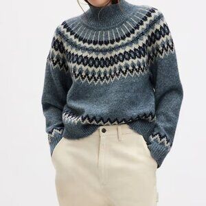 Blue Gap Fair Isle Mockneck Oversize Sweater Large Womens NWOT